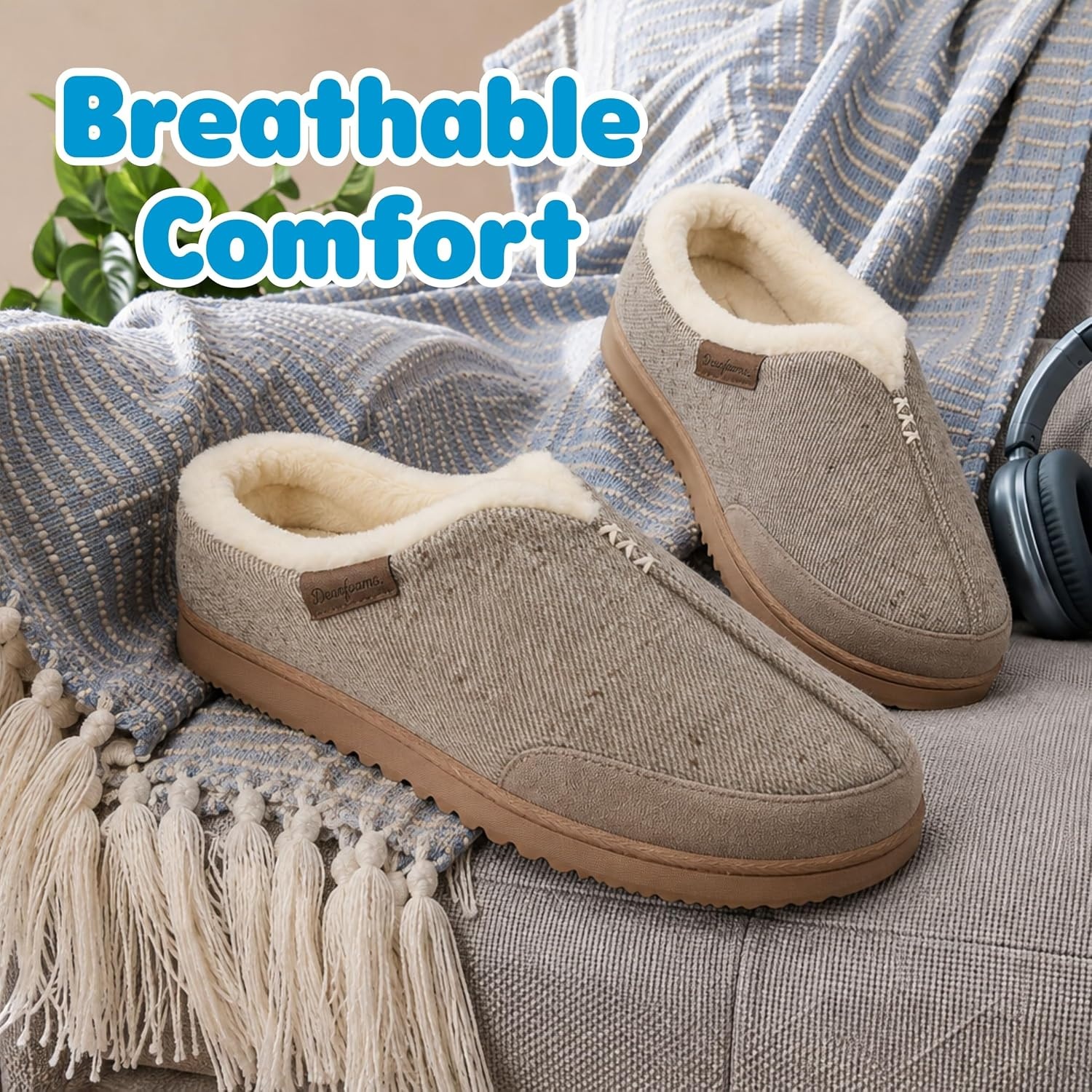image:imageDearfoams mens Slippers Indoor House Shoes With Memory Foam Aldan Clog SlipperFossil
