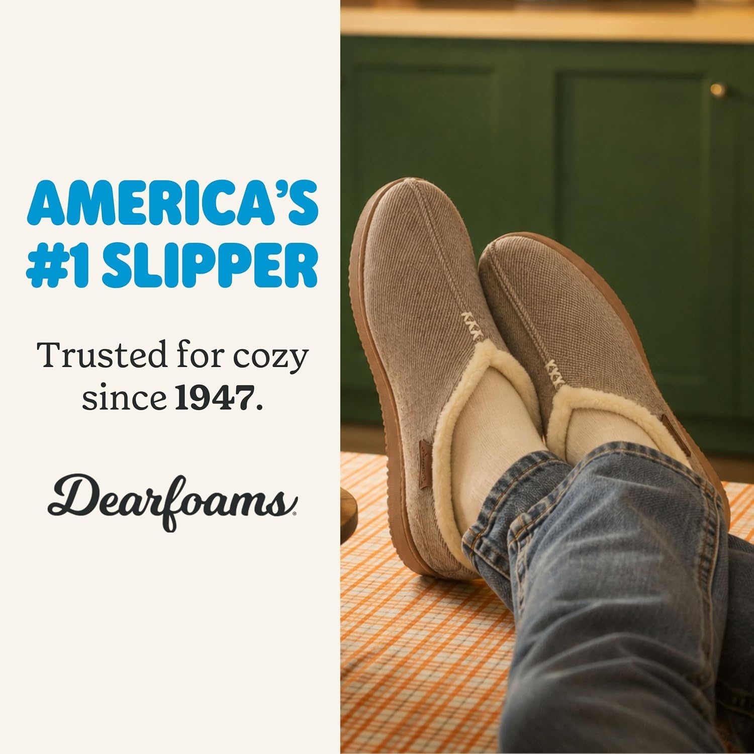 image:imageDearfoams mens Slippers Indoor House Shoes With Memory Foam Aldan Clog SlipperFossil