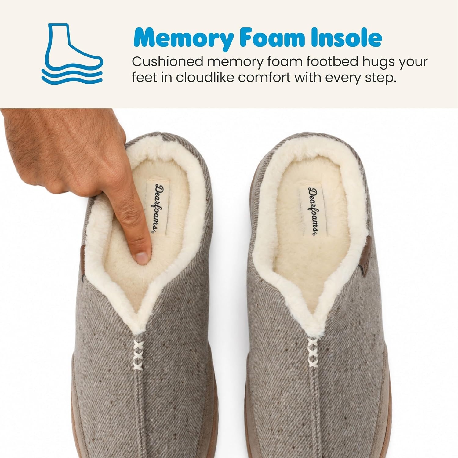 image:imageDearfoams mens Slippers Indoor House Shoes With Memory Foam Aldan Clog SlipperFossil