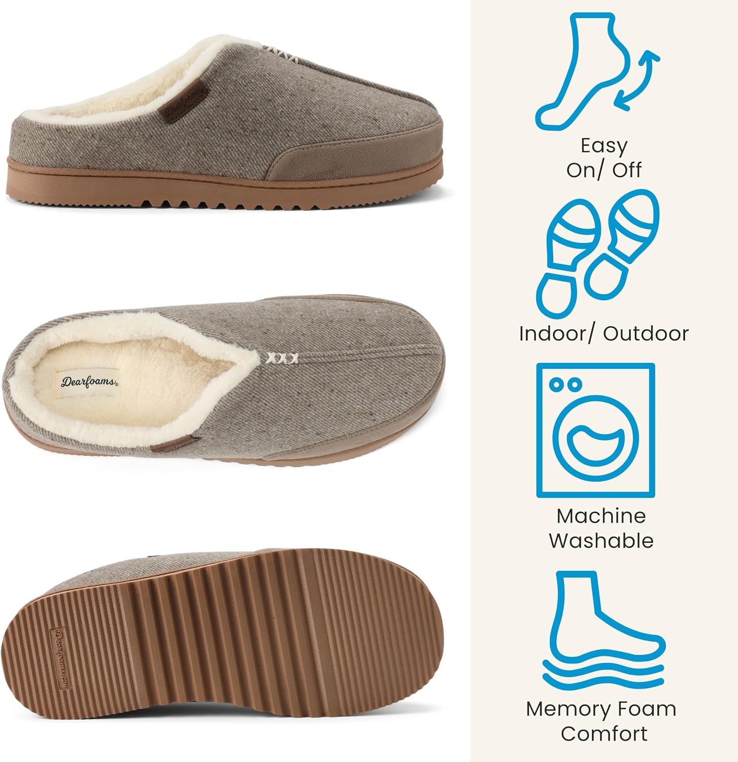 image:imageDearfoams mens Slippers Indoor House Shoes With Memory Foam Aldan Clog SlipperFossil
