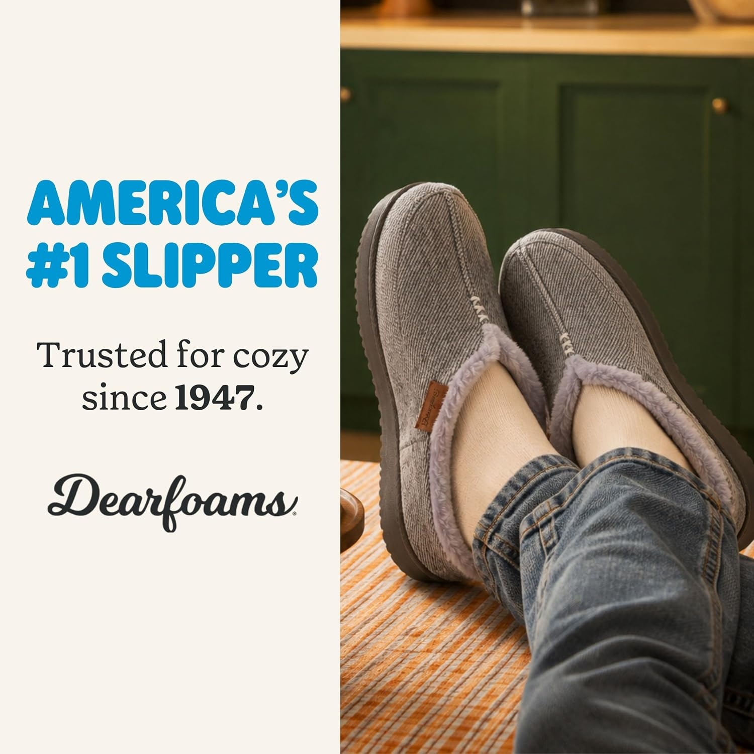 image:imageDearfoams mens Slippers Indoor House Shoes With Memory Foam Aldan Clog SlipperHeather Grey