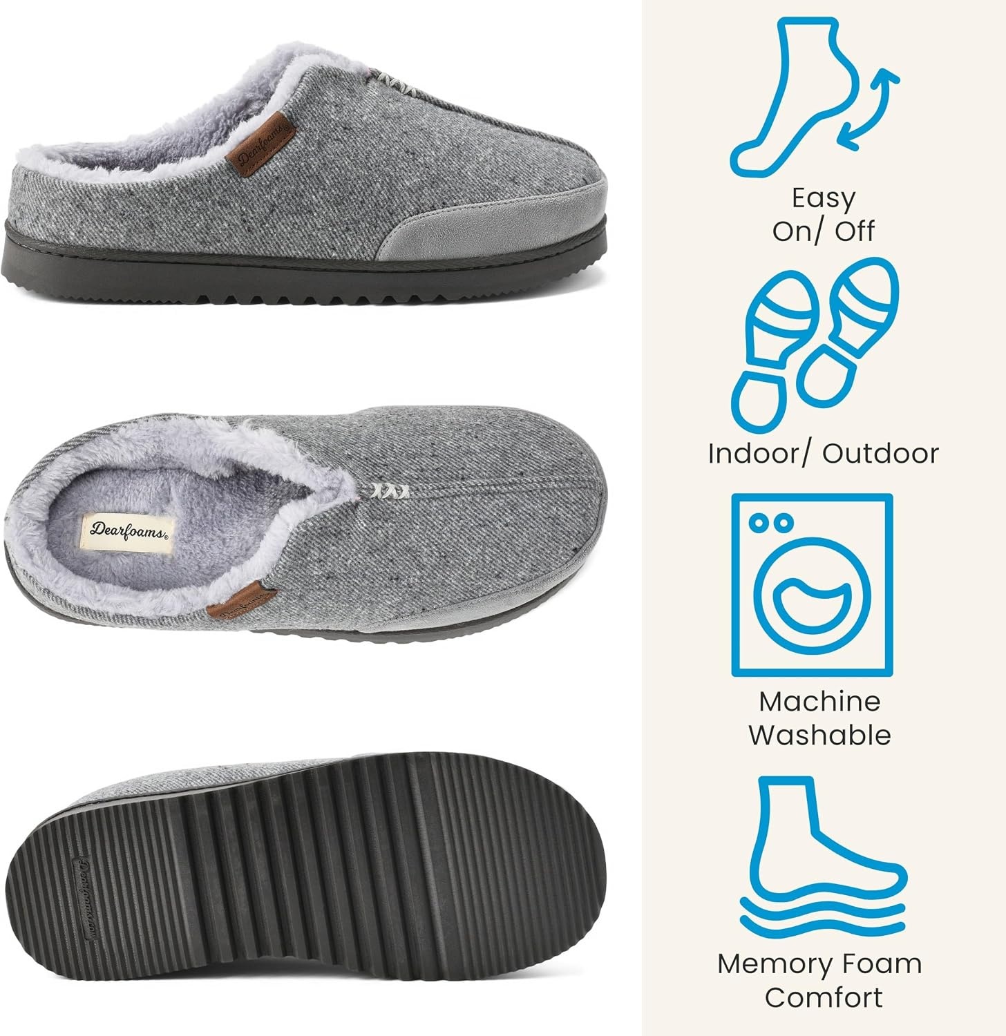 image:imageDearfoams mens Slippers Indoor House Shoes With Memory Foam Aldan Clog SlipperHeather Grey