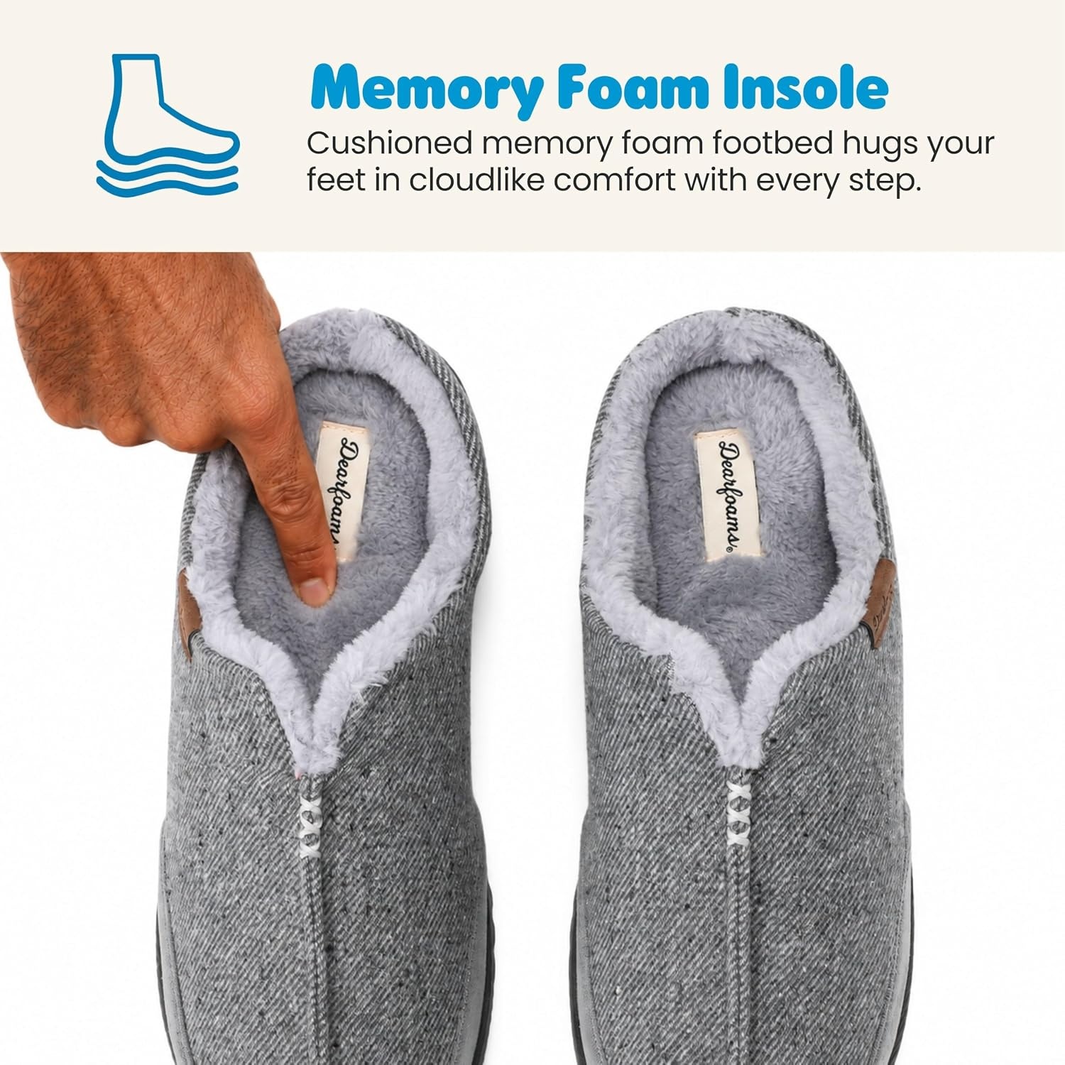 image:imageDearfoams mens Slippers Indoor House Shoes With Memory Foam Aldan Clog SlipperHeather Grey