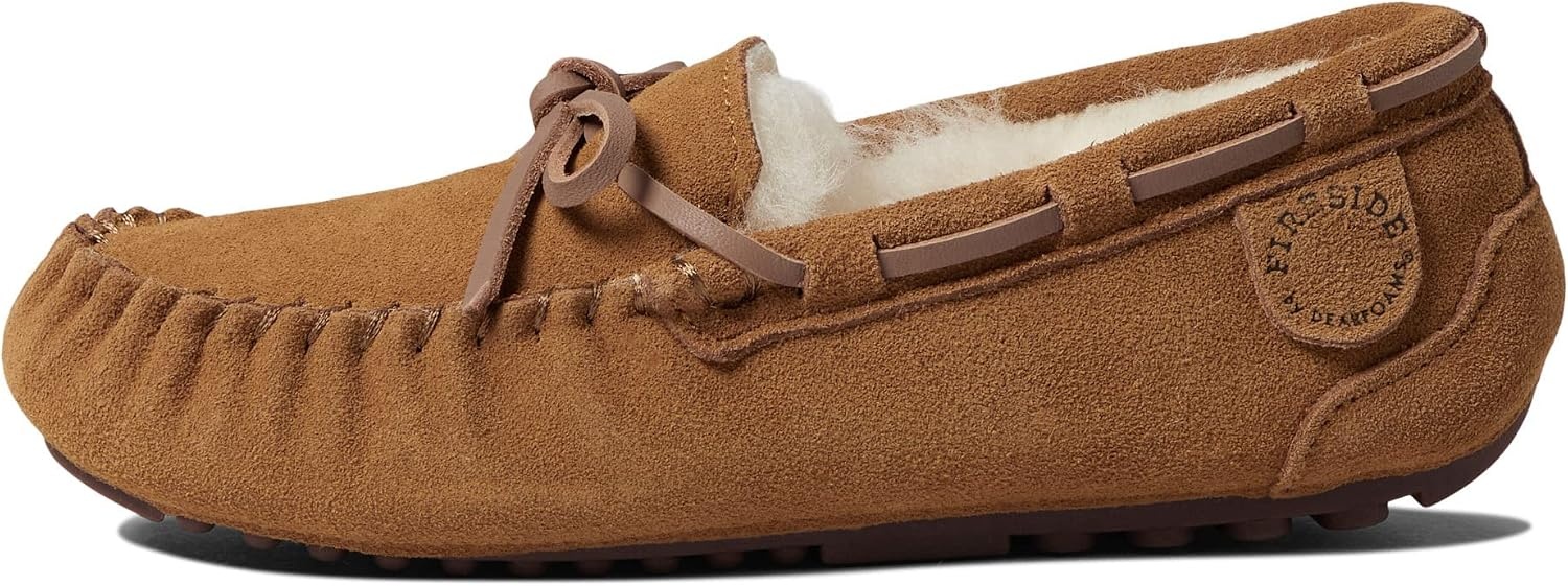 image:imageFireside By Dearfoams Unisex Child Parker Genuine Shearling Indoor And Outdoor Moccasin Slipper Chestnut 5 Big Kid US