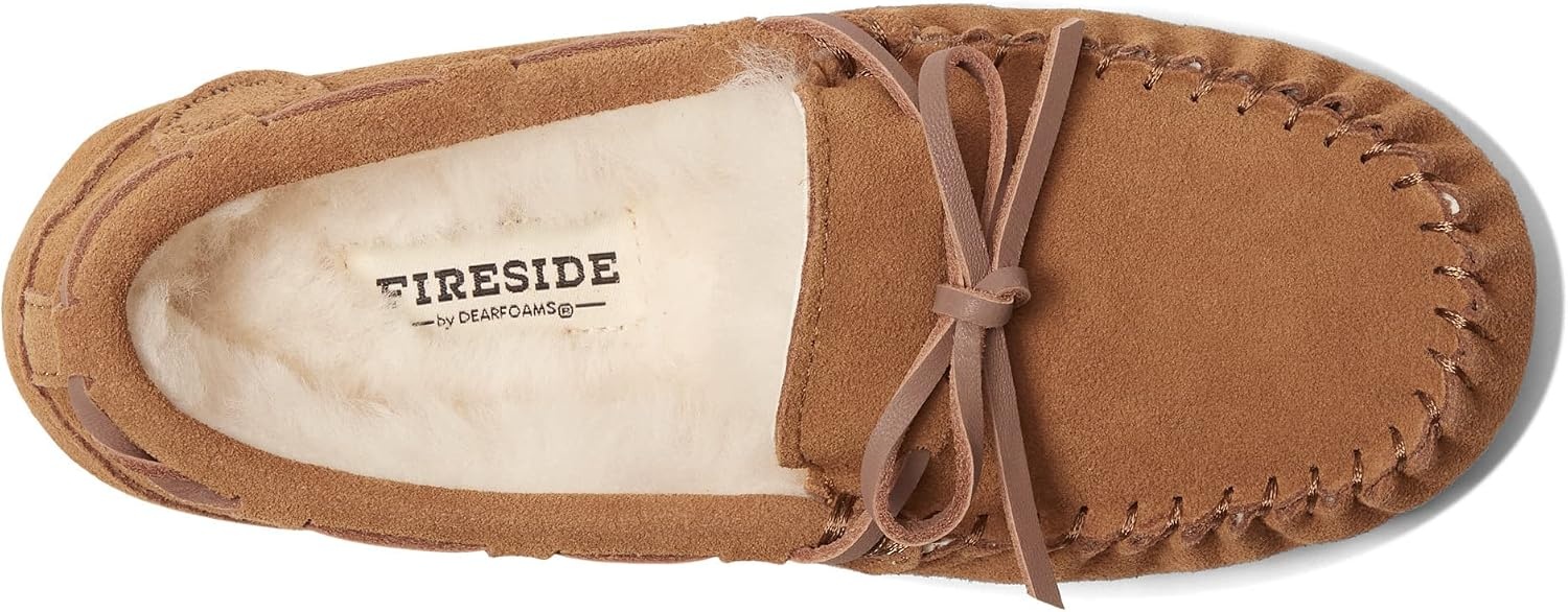 image:imageFireside By Dearfoams Unisex Child Parker Genuine Shearling Indoor And Outdoor Moccasin Slipper Chestnut 5 Big Kid US