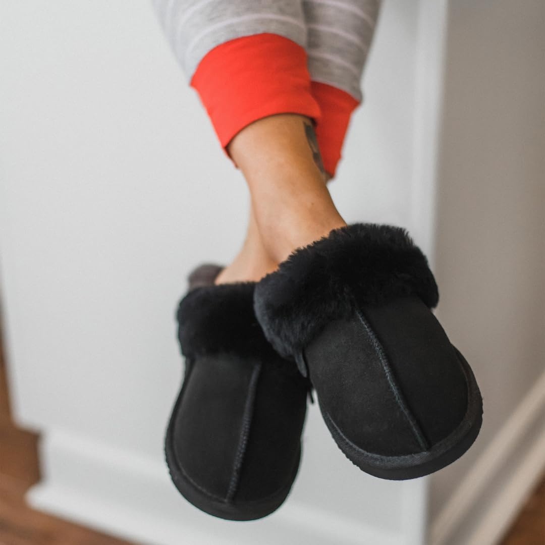 image:imageFireside by Dearfoams Womens Sydney Shearling Slippers Black 7