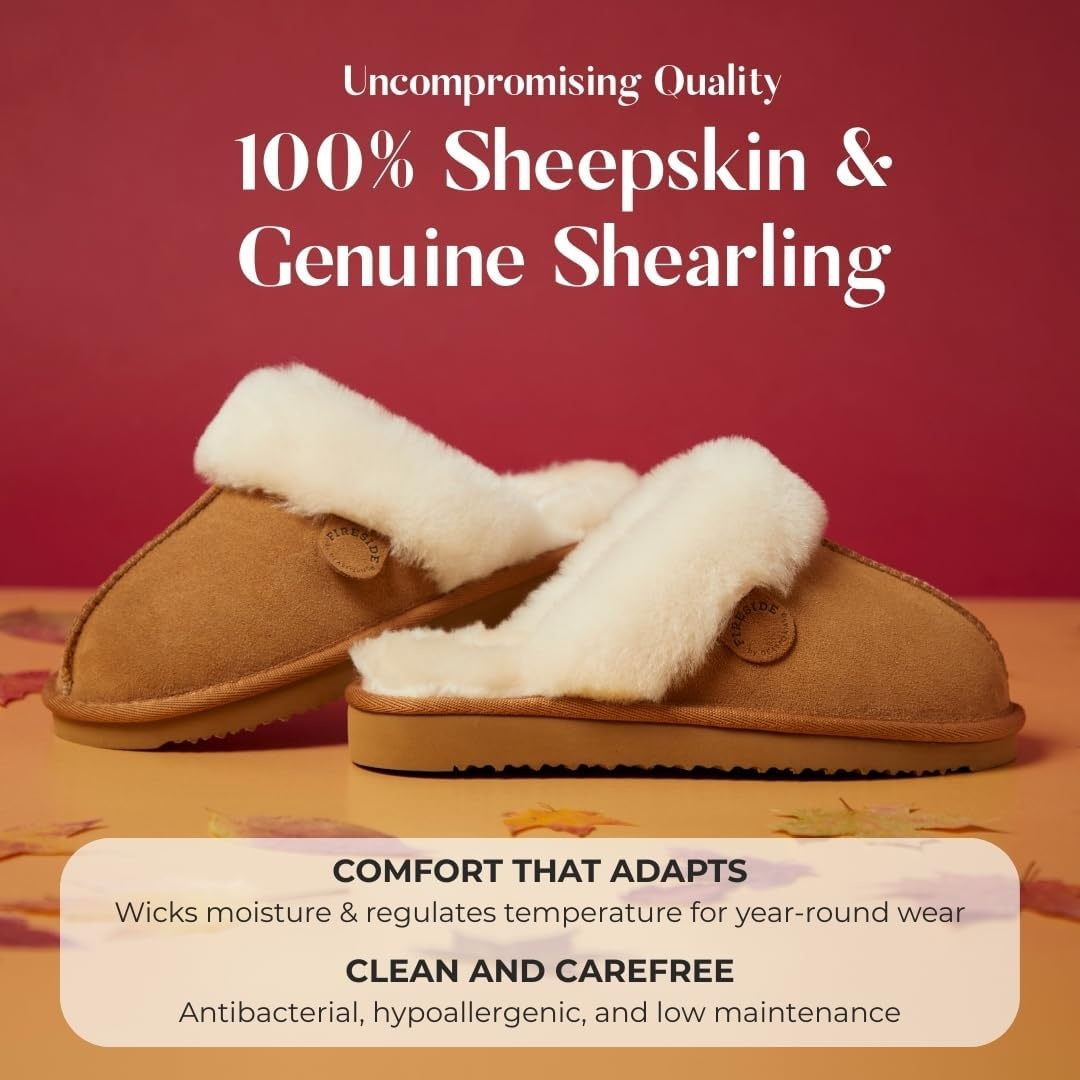 image:imageFireside by Dearfoams Womens Sydney Shearling Slippers Chestnut 10