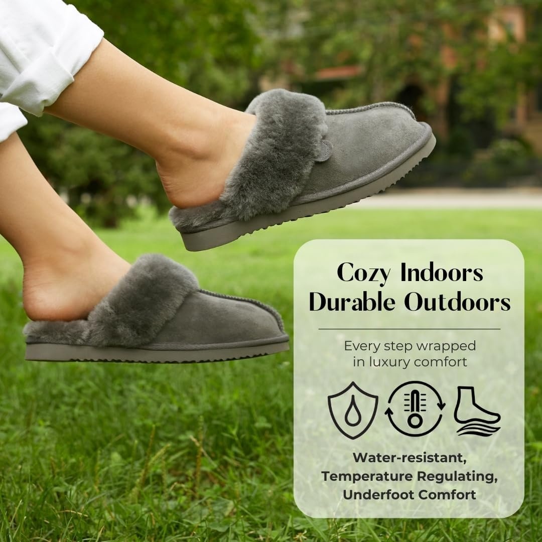 image:imageFireside by Dearfoams Womens Sydney Shearling Slippers Grey 10