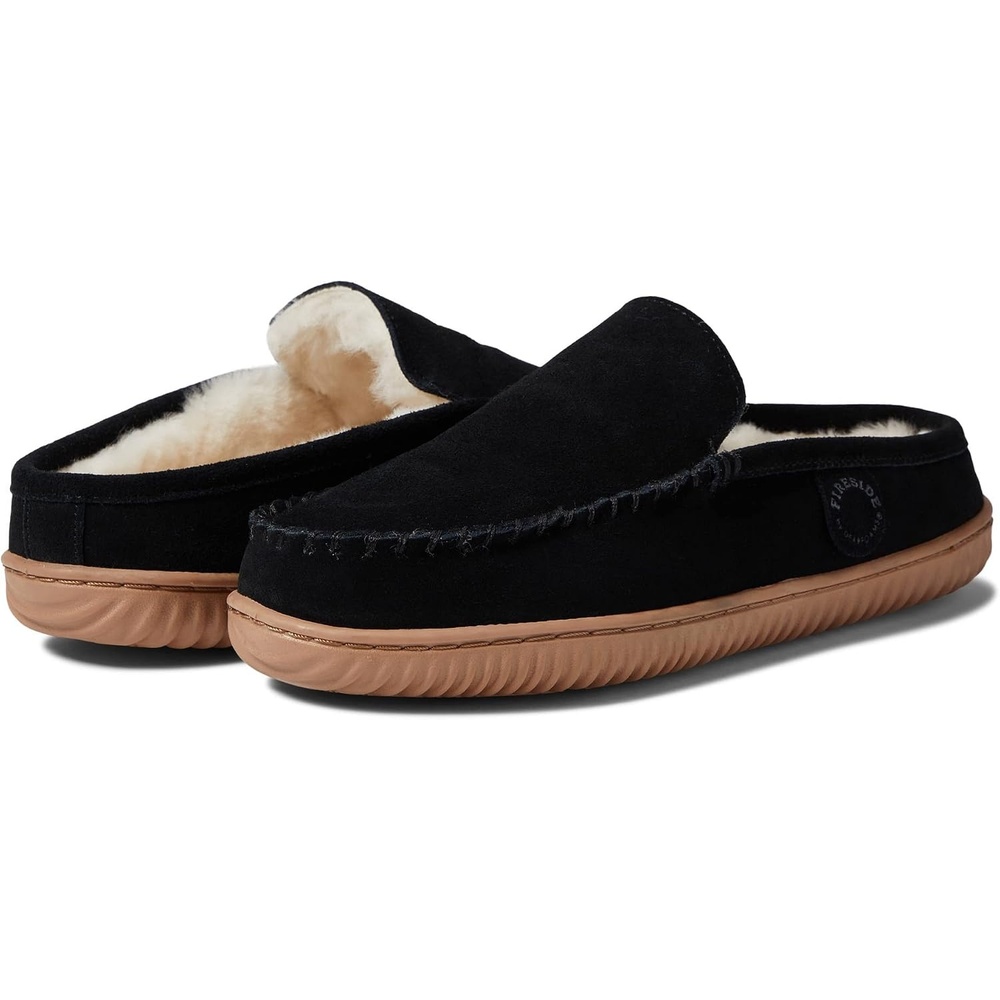 image:imageDearfoams Mens Gold Coast Genuine Shearling IndoorOutdoor ScuffBlack