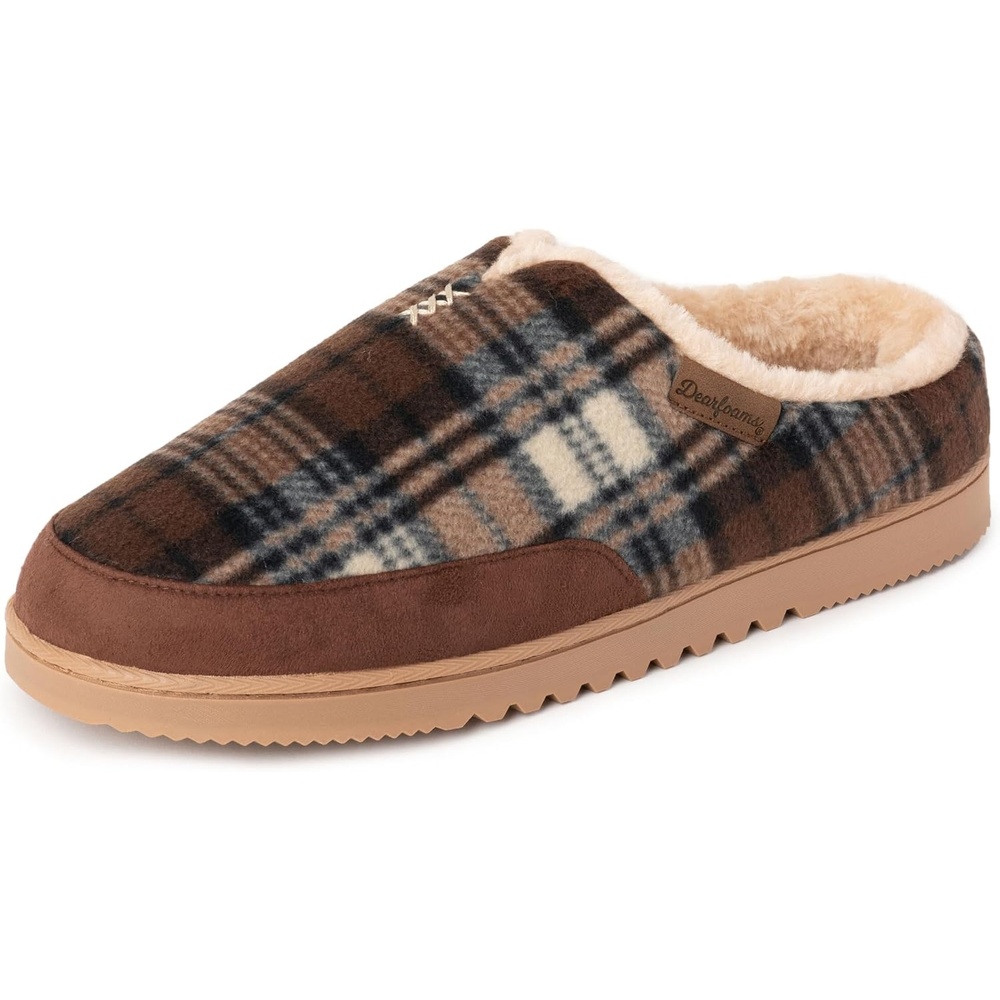 image:imageDearfoams mens Slippers Indoor House Shoes With Memory Foam Aldan Clog SlipperBrown Plaid
