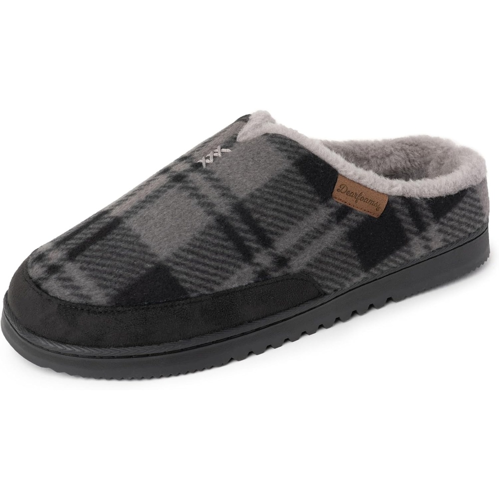 image:imageDearfoams mens Slippers Indoor House Shoes With Memory Foam Aldan Clog SlipperGrey Plaid