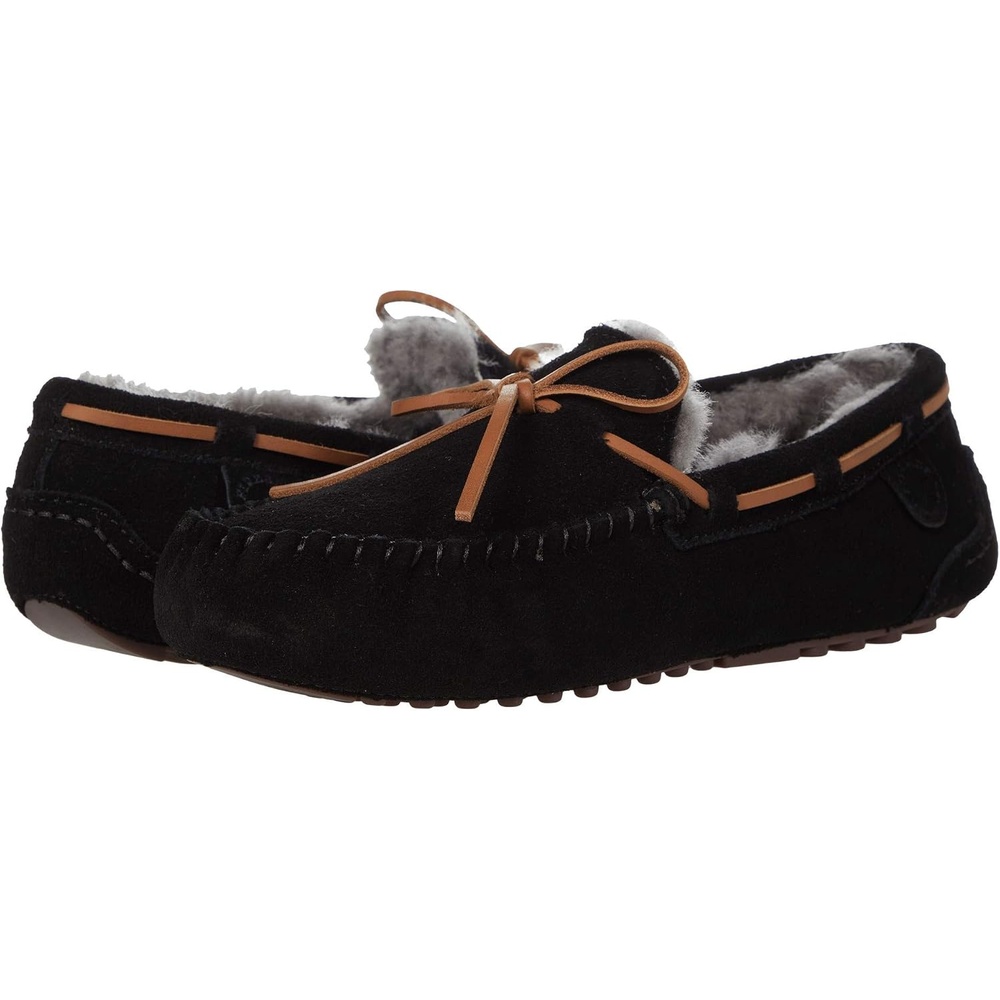 image:imageFireside By Dearfoams Mens Victor Shearling Moccasin With Tie Slipper Black 11 US