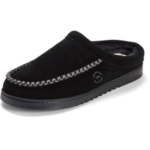 Dearfoams mens House Slipper Memory Foam Suede Clog – Beckett Breathable Indoor Shoes(Black)