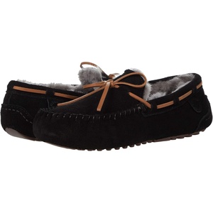 Fireside By Dearfoams Mens Victor Shearling Moccasin With Tie Slipper, Black, 13 US