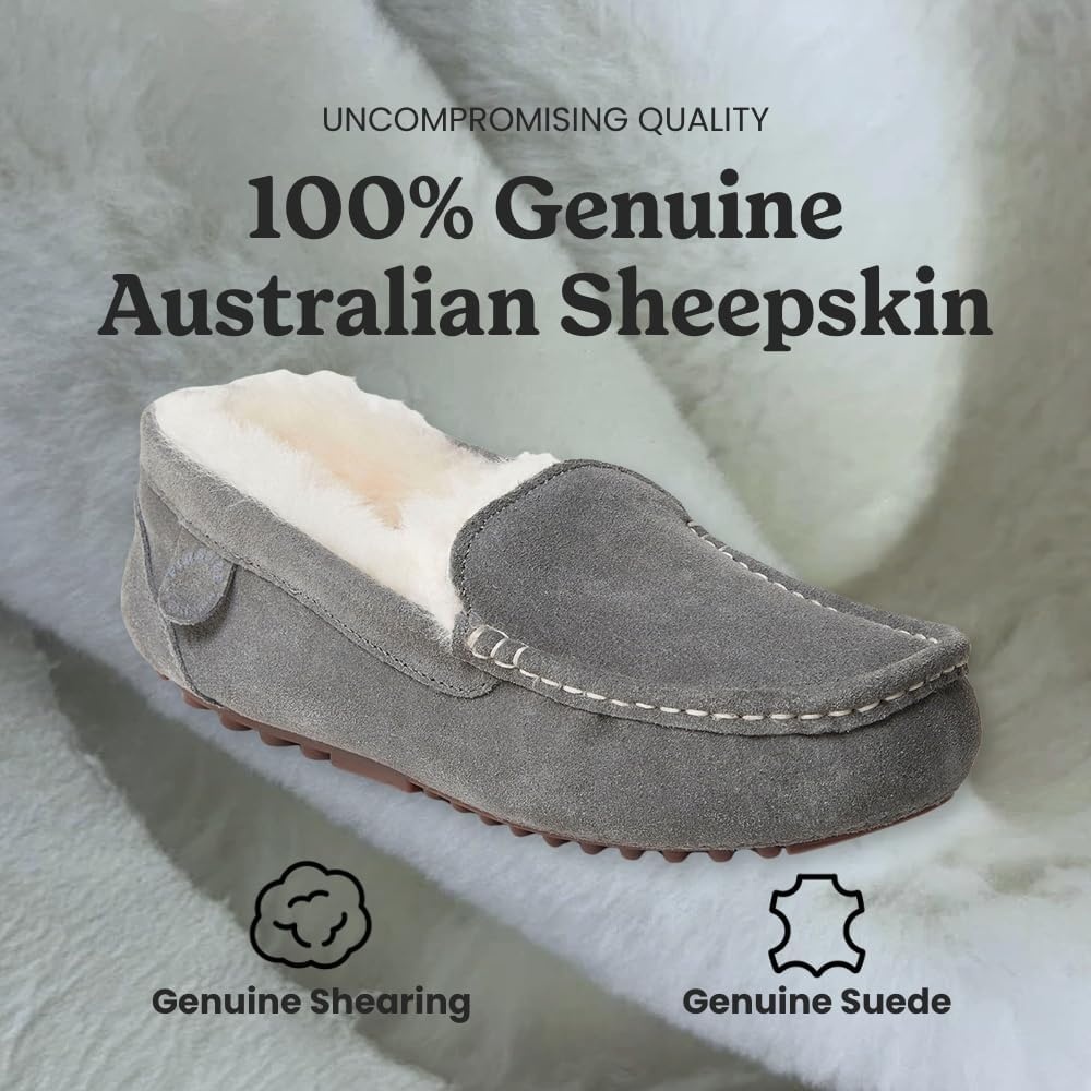 image:imageDearfoams Womens Fireside Water Resistant Mel Shearling Moccasin Slipper Grey 11
