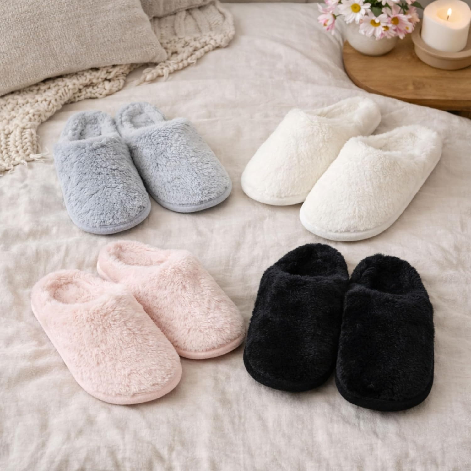 image:imageDearfoams womens Bailey Plush Furry Scuff SlipperBlack