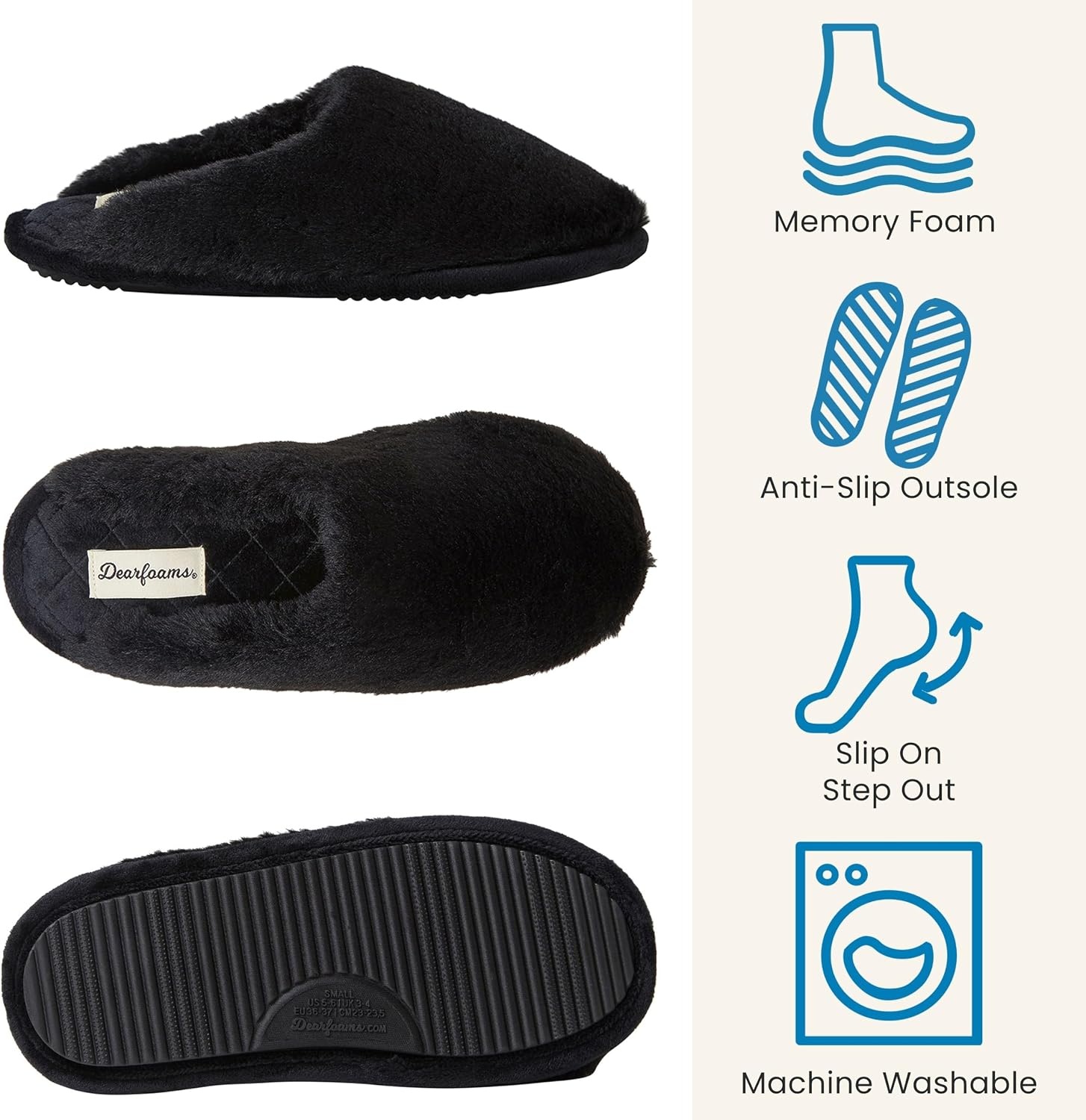 image:imageDearfoams womens Bailey Plush Furry Scuff SlipperBlack