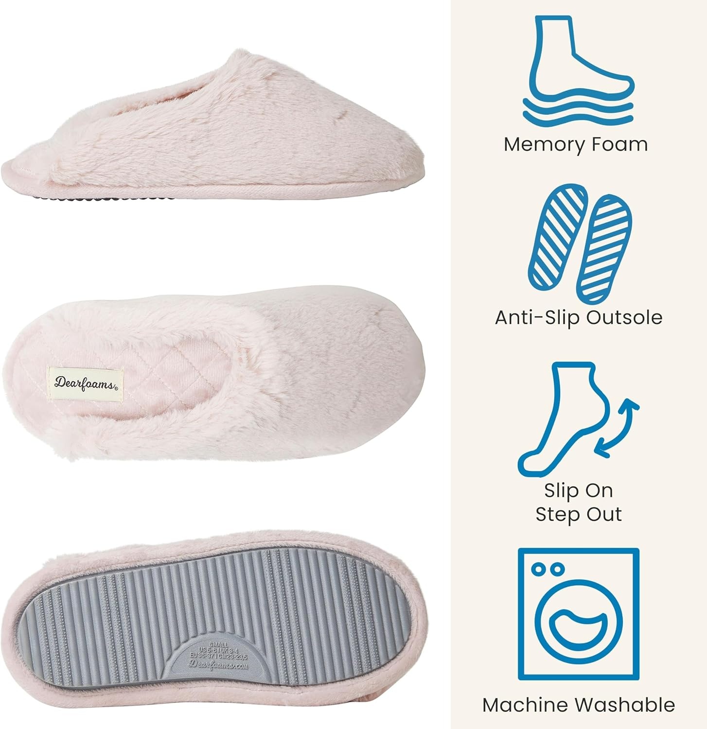 image:imageDearfoams womens Bailey Plush Furry Scuff SlipperDusty Pink