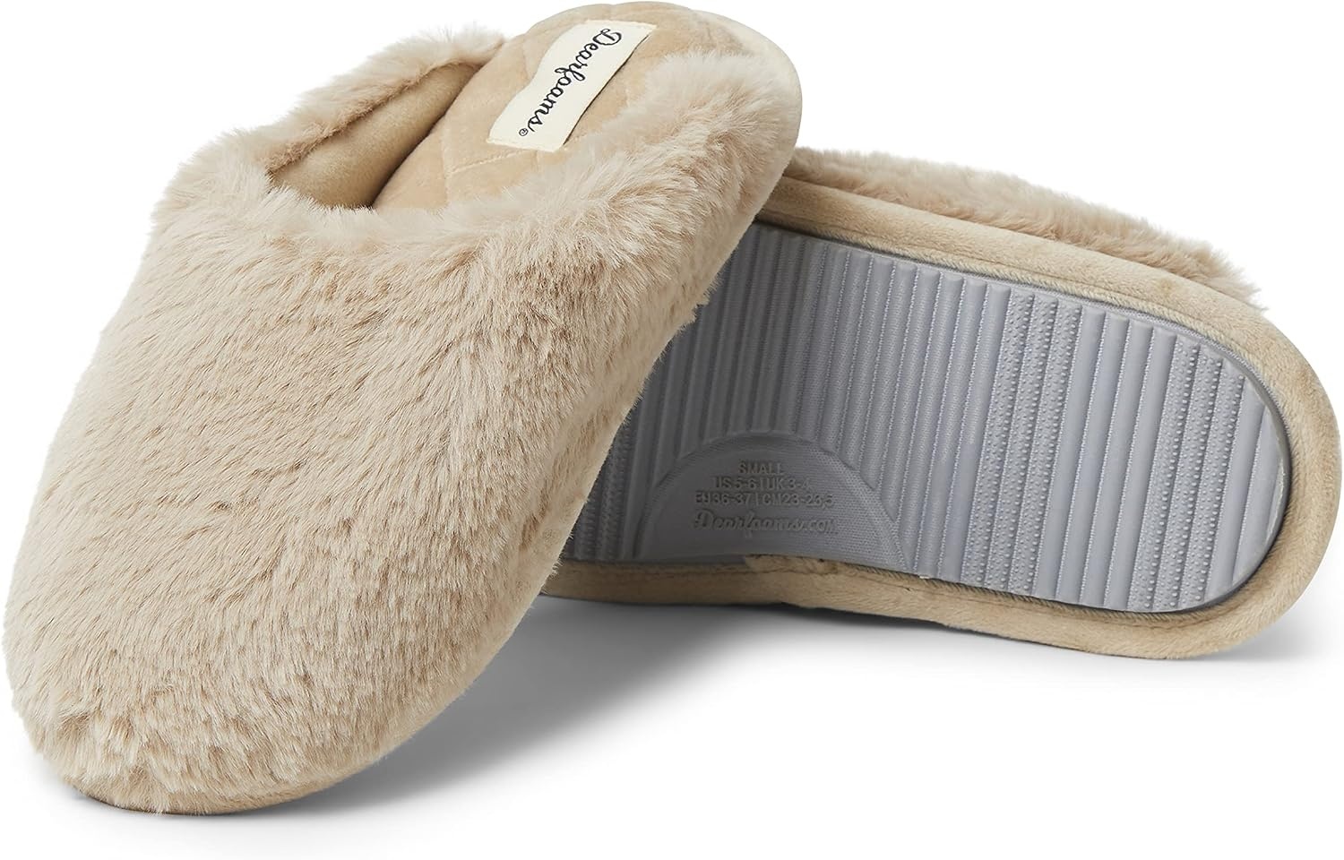 image:imageDearfoams womens Bailey Plush Furry Scuff SlipperLatte