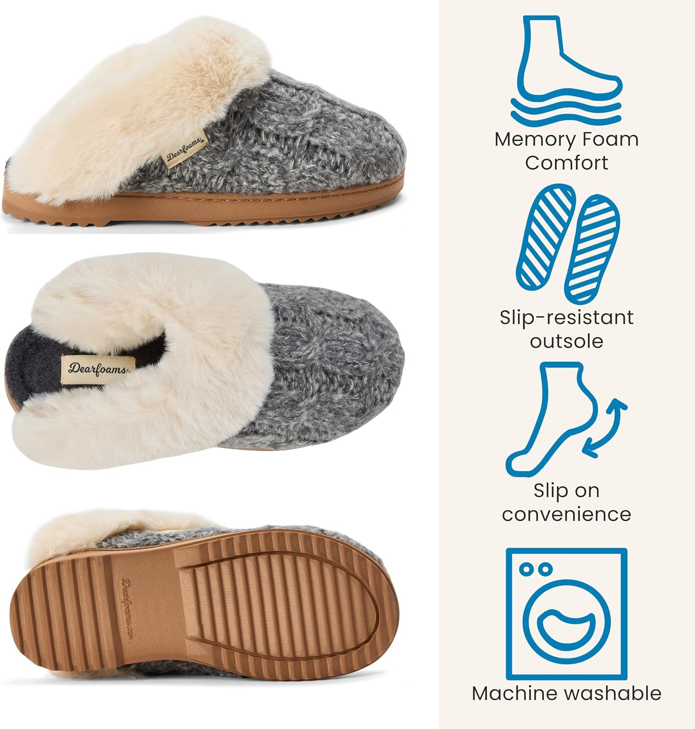 image:imageDearfoams womens House Slipper With Memory Foam Nicki Knit Scuff Indoor ShoesGrey