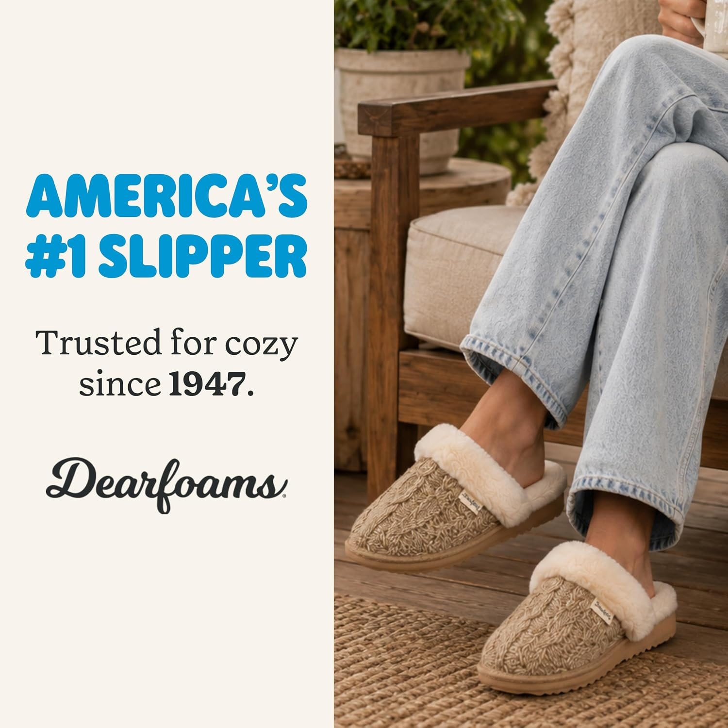 image:imageDearfoams womens House Slipper With Memory Foam Nicki Knit Scuff Indoor ShoesLatte