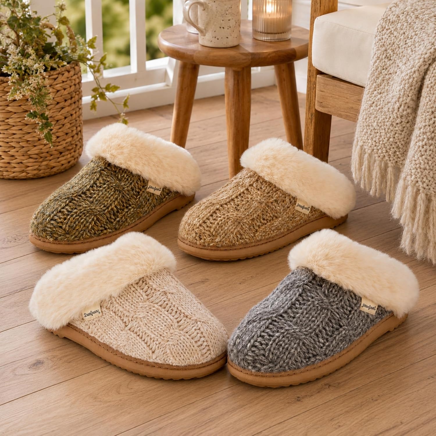 image:imageDearfoams womens House Slipper With Memory Foam Nicki Knit Scuff Indoor ShoesLatte