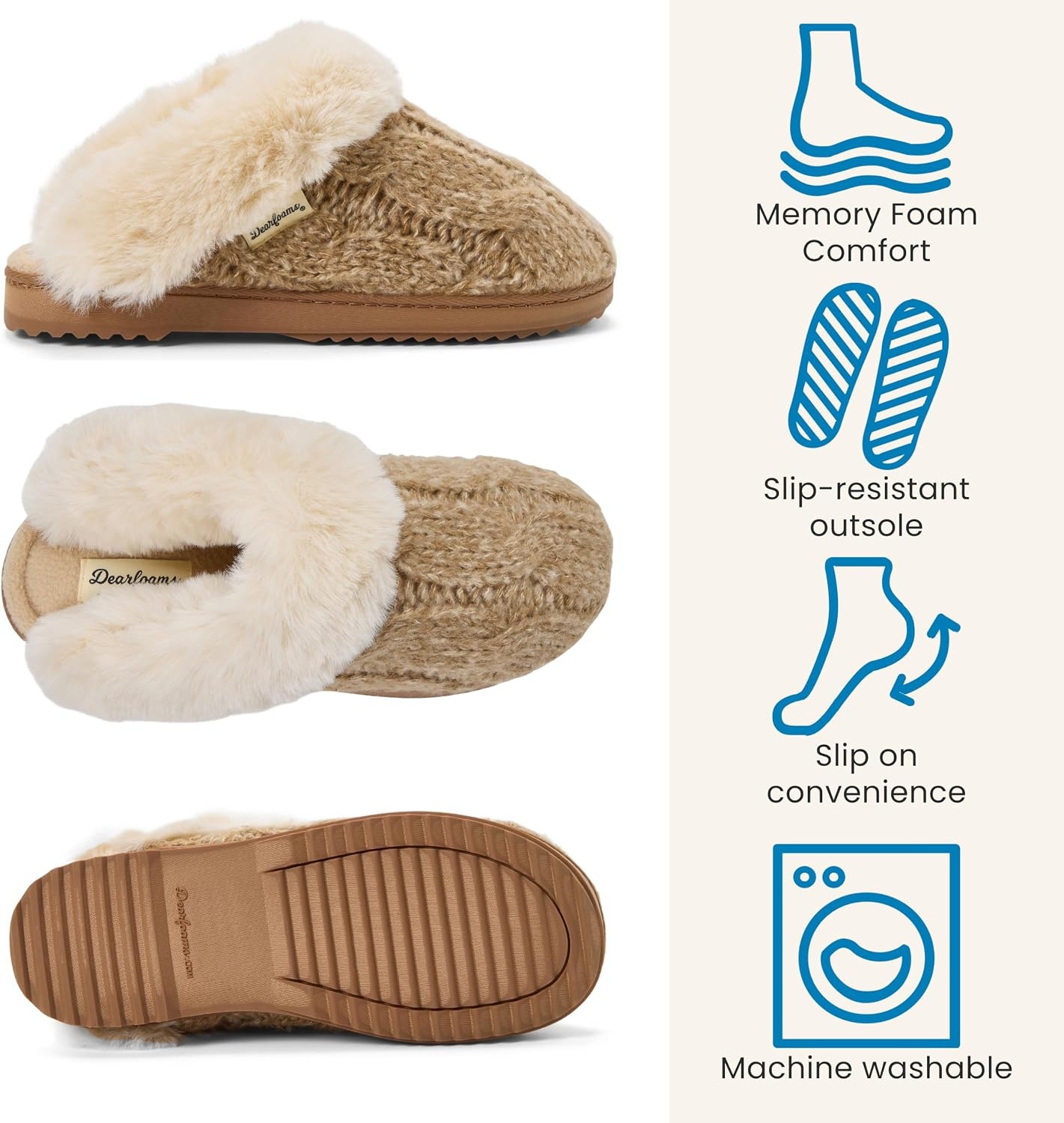 image:imageDearfoams womens House Slipper With Memory Foam Nicki Knit Scuff Indoor ShoesLatte
