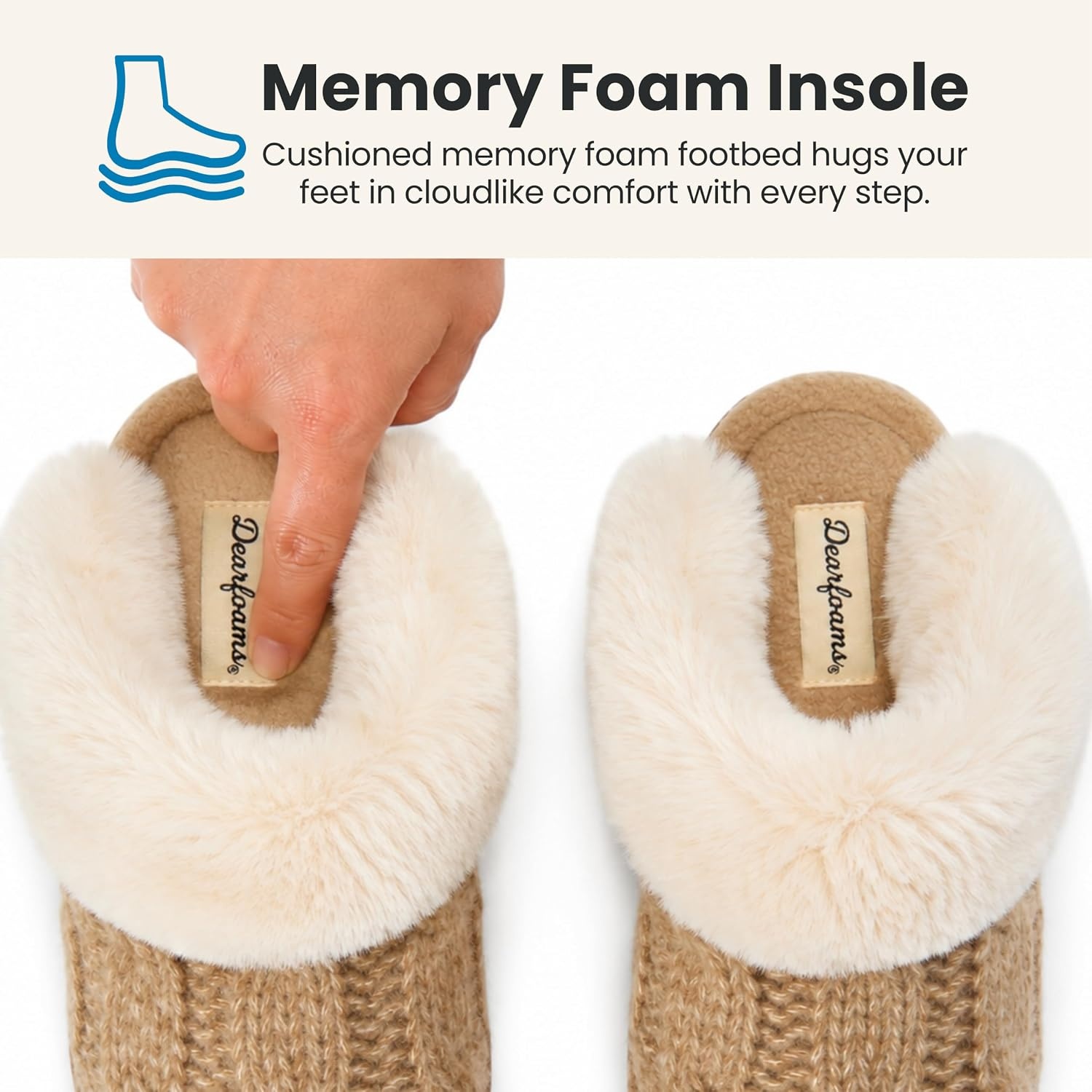 image:imageDearfoams womens House Slipper With Memory Foam Nicki Knit Scuff Indoor ShoesLatte