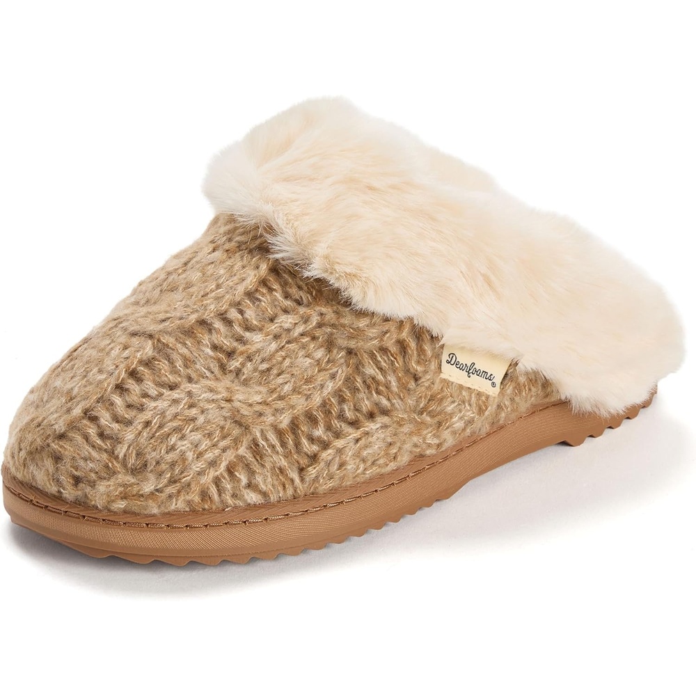 image:imageDearfoams womens House Slipper With Memory Foam Nicki Knit Scuff Indoor ShoesLatte