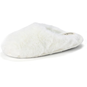Dearfoams womens Bailey Plush Furry Scuff Slipper(Alabaster)