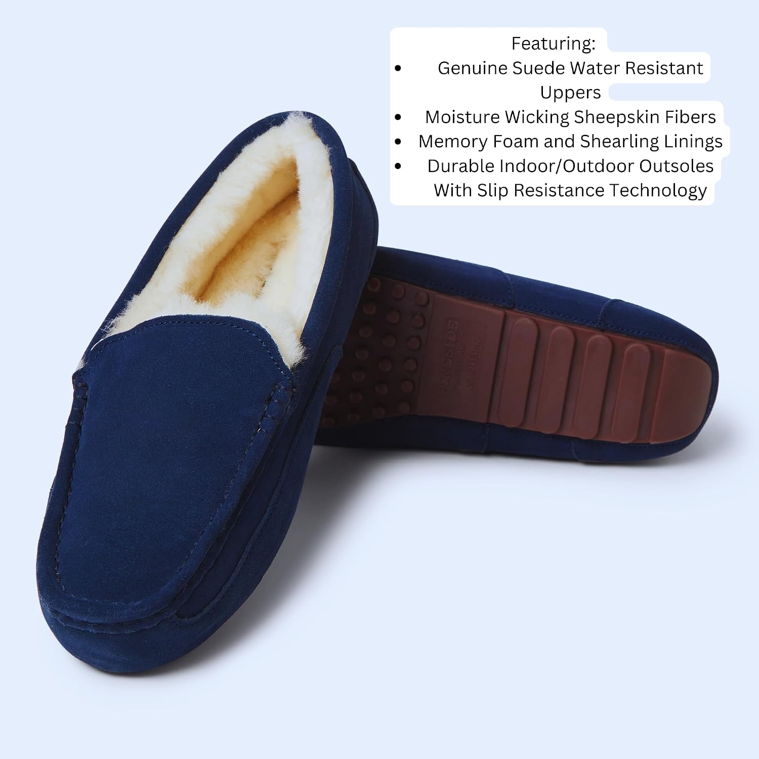 image:imageDearfoams Melbourne Genuine Shearling Moccasin Navy 12 M