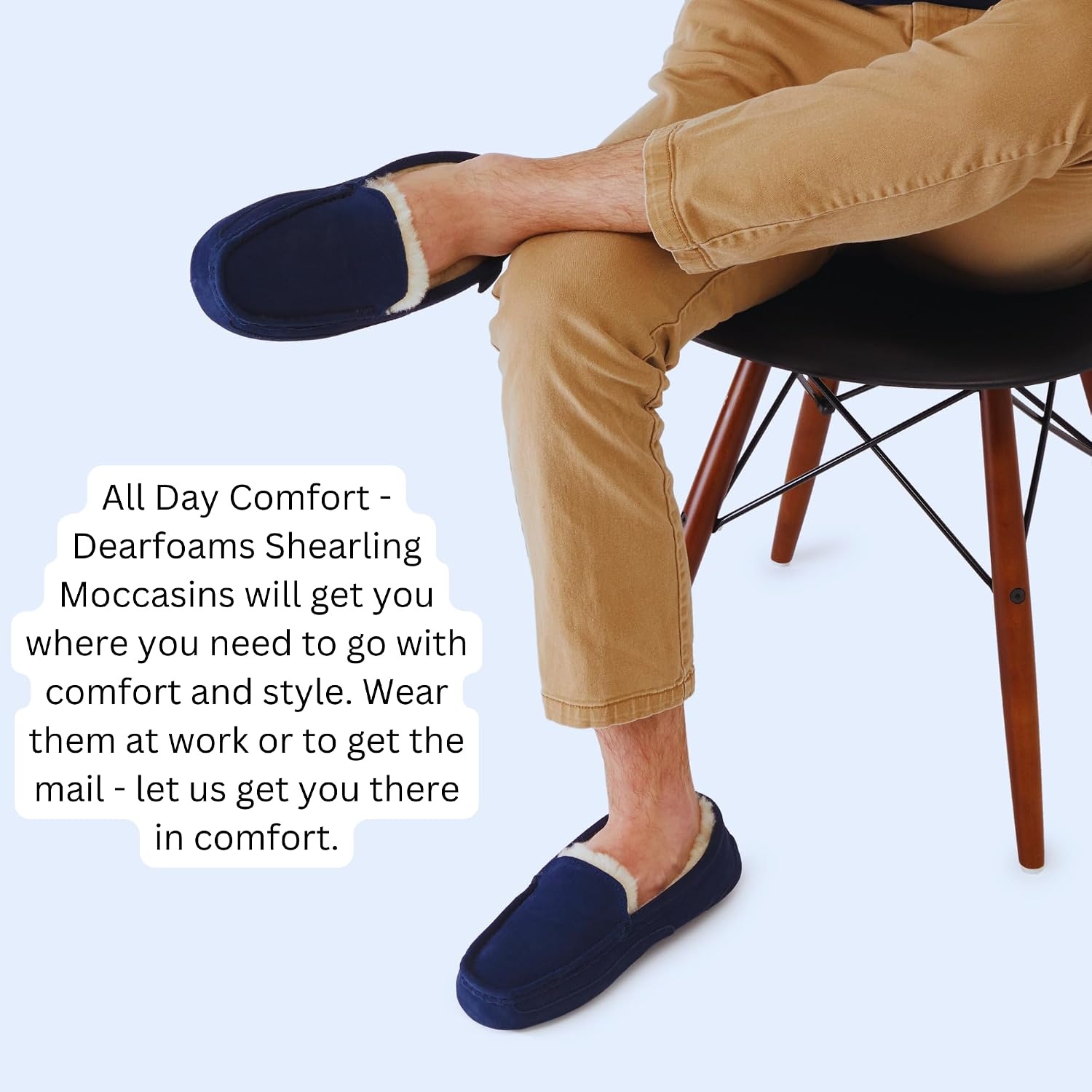 image:imageDearfoams Melbourne Genuine Shearling Moccasin Navy 12 M