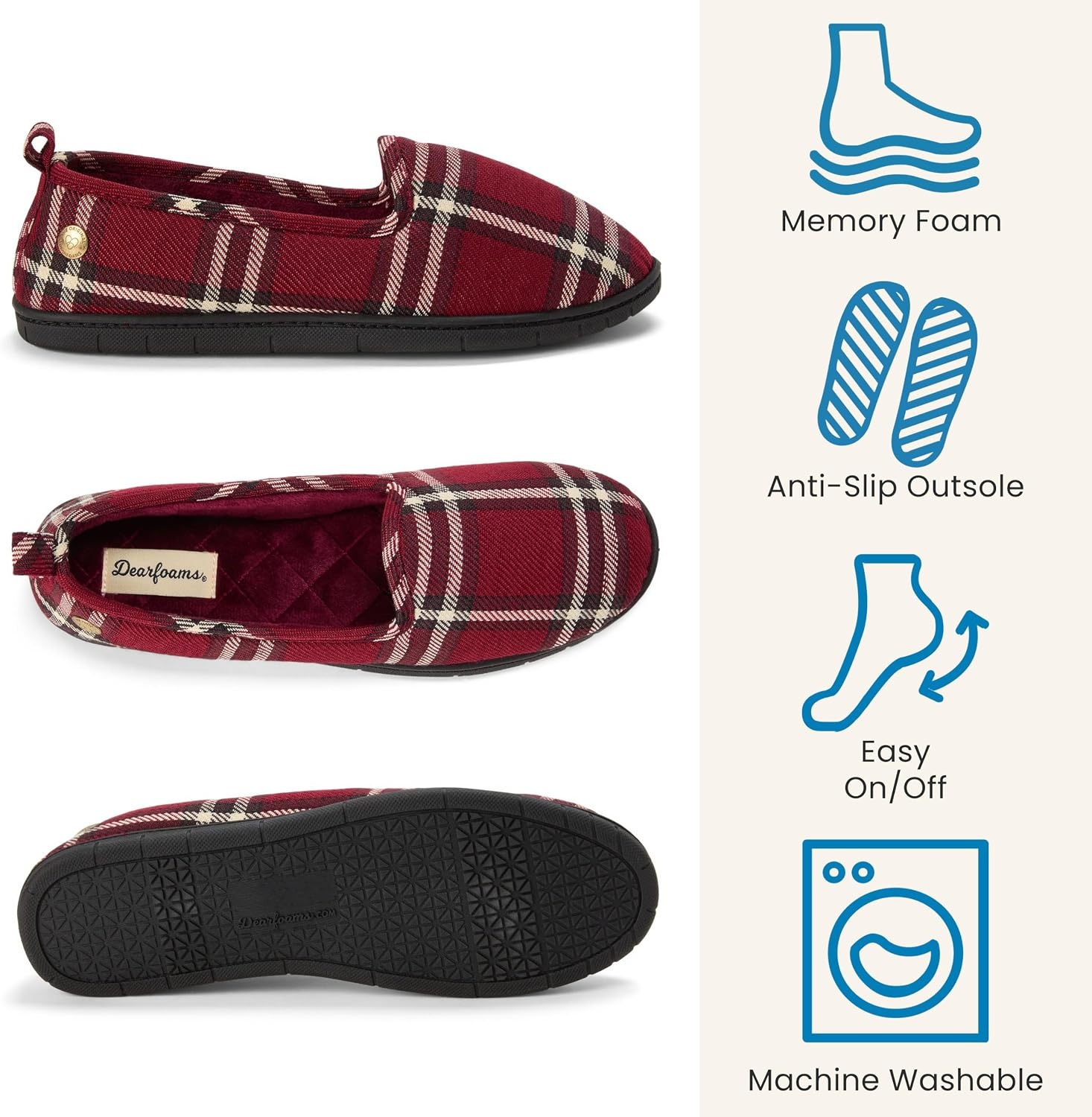 image:imageDearfoams Womens Rachel Velour Closed Back Red Plaid M