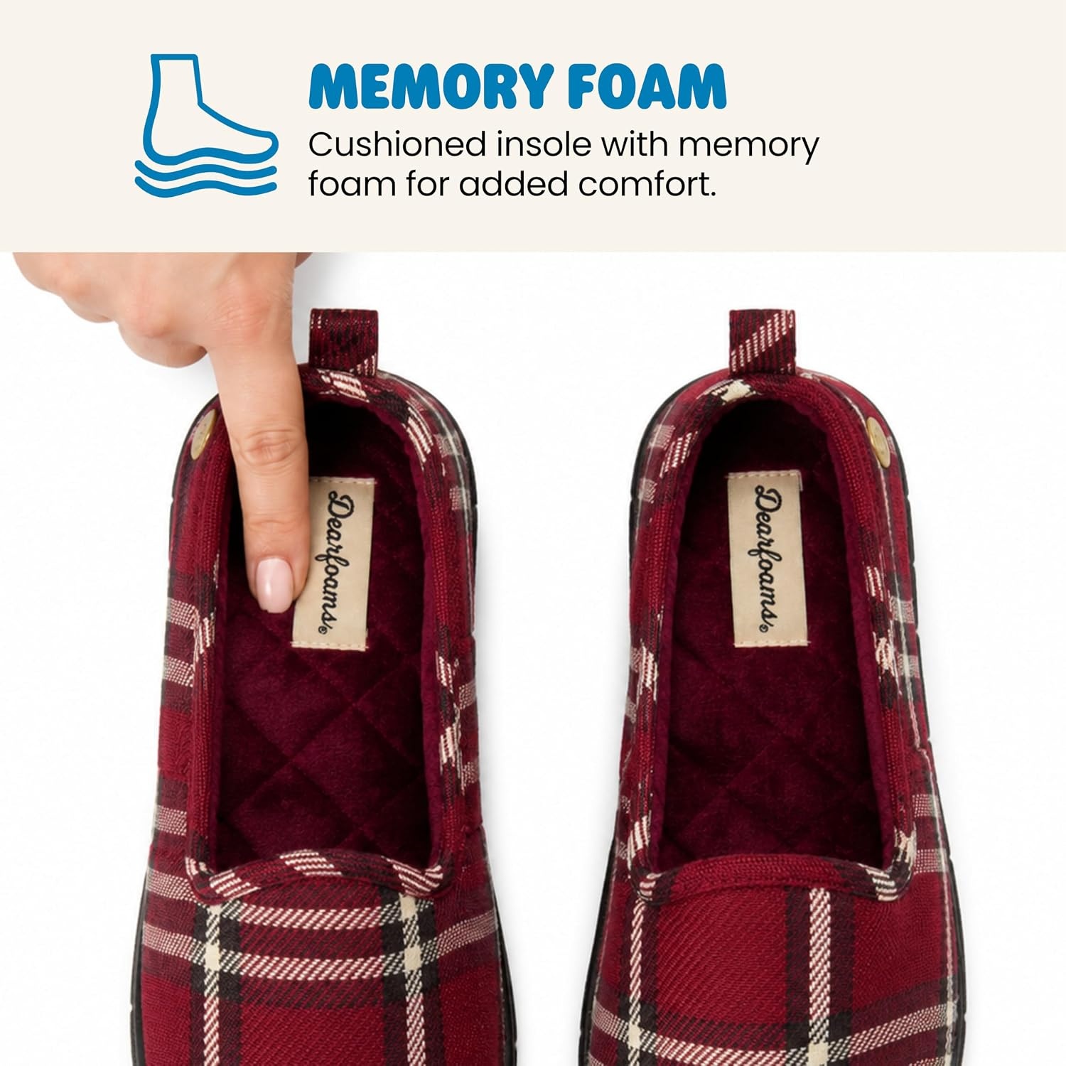 image:imageDearfoams Womens Rachel Velour Closed Back Red Plaid M