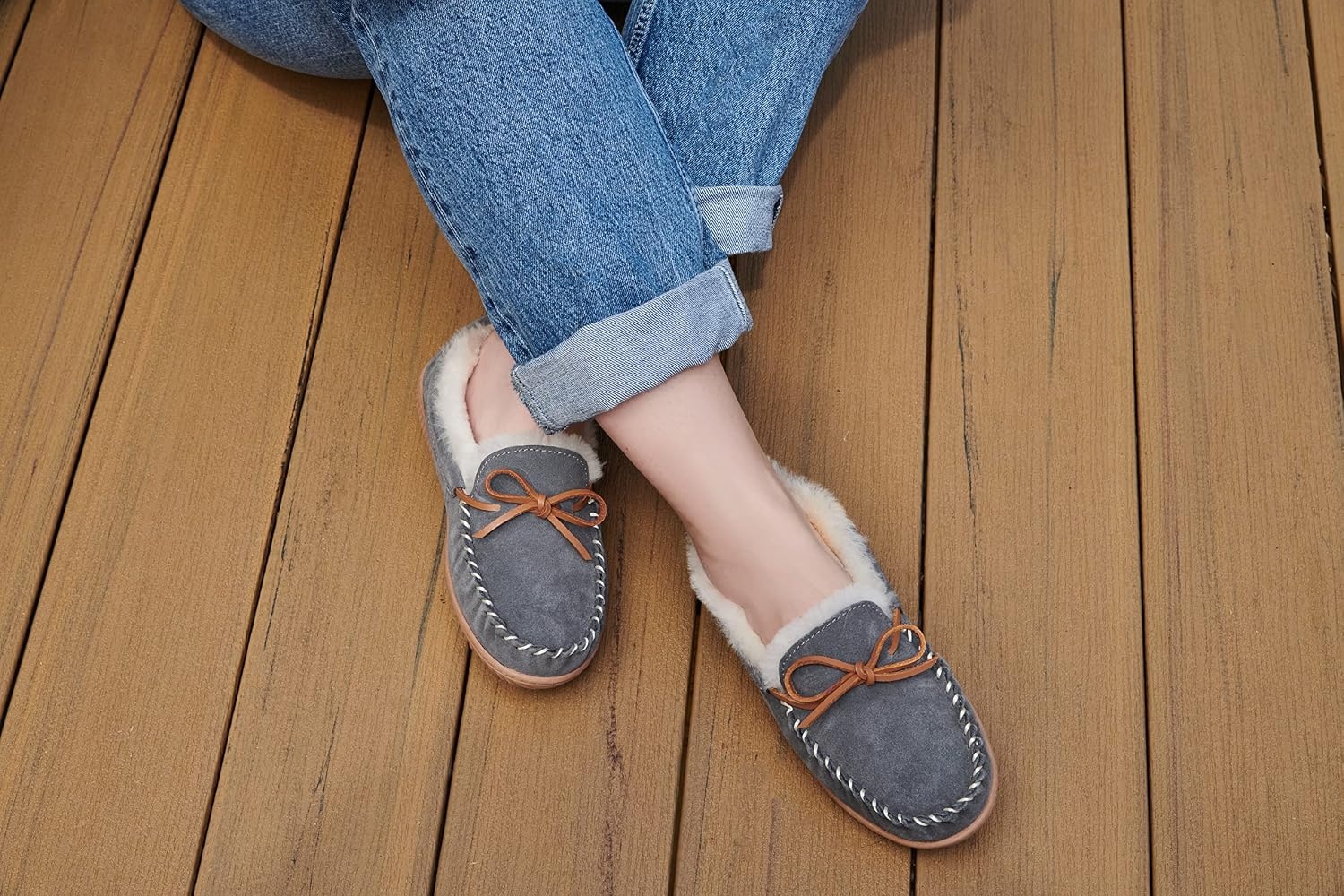 image:imageFireside by Dearfoams Alice Springs Genuine Shearling MoccasinGrey
