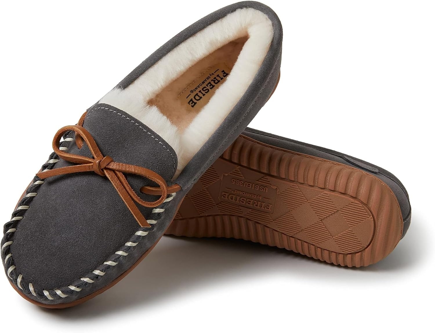 image:imageFireside by Dearfoams Alice Springs Genuine Shearling MoccasinGrey