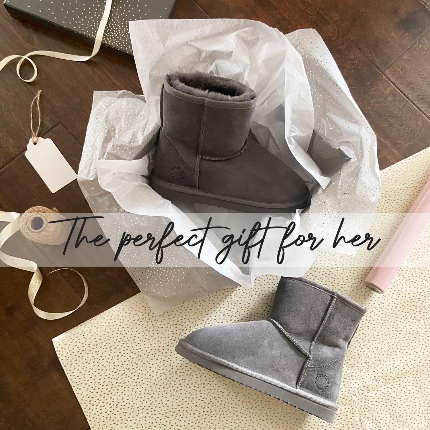 image:imageFireside by Dearfoams Womens Rosebery Genuine Shearling Water Resistant Boot Grey 8