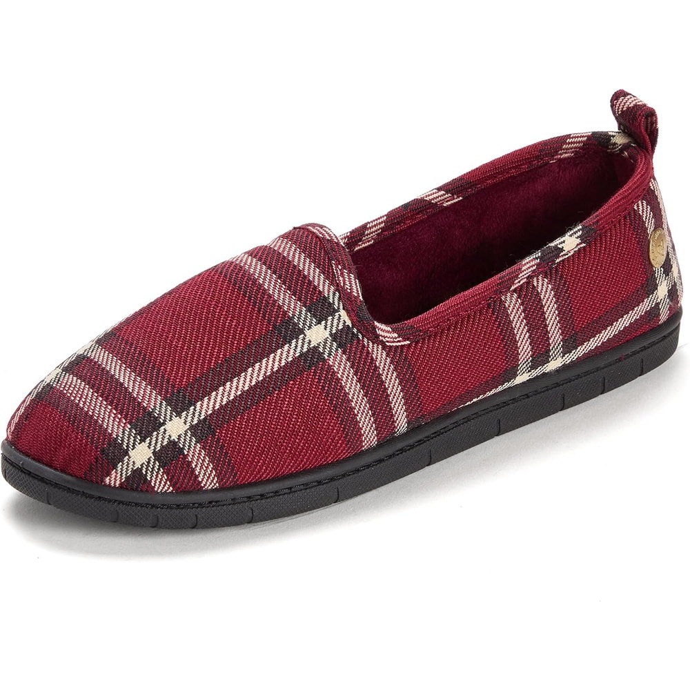 image:imageDearfoams Womens Rachel Velour Closed Back Red Plaid M