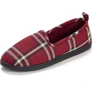 Dearfoams Women’s Rachel Velour Closed Back, Red Plaid, M