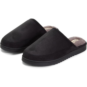 Dearfoams mens Memory Foam House Shoes, Slip on Microsuede Clog, Furry Lined Slippers(Black)
