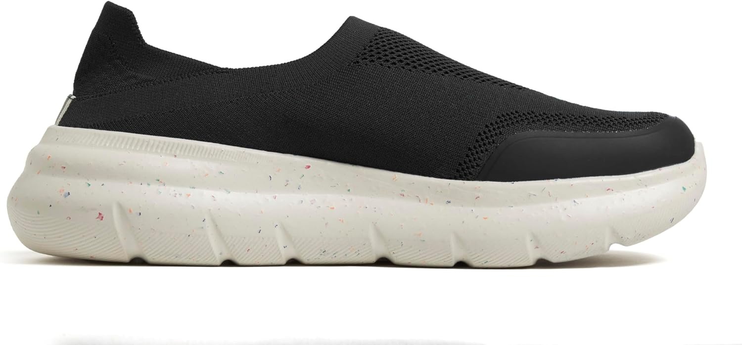 image:imageDearfoams Mens Knox Collapse Back Lightweight Slip on SneakerBlack Knit
