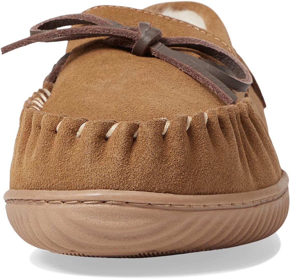 image:imageDearfoams Mens Nelson Bay Genuine Shearling IndoorOutdoor Moccasin SlipperChestnut