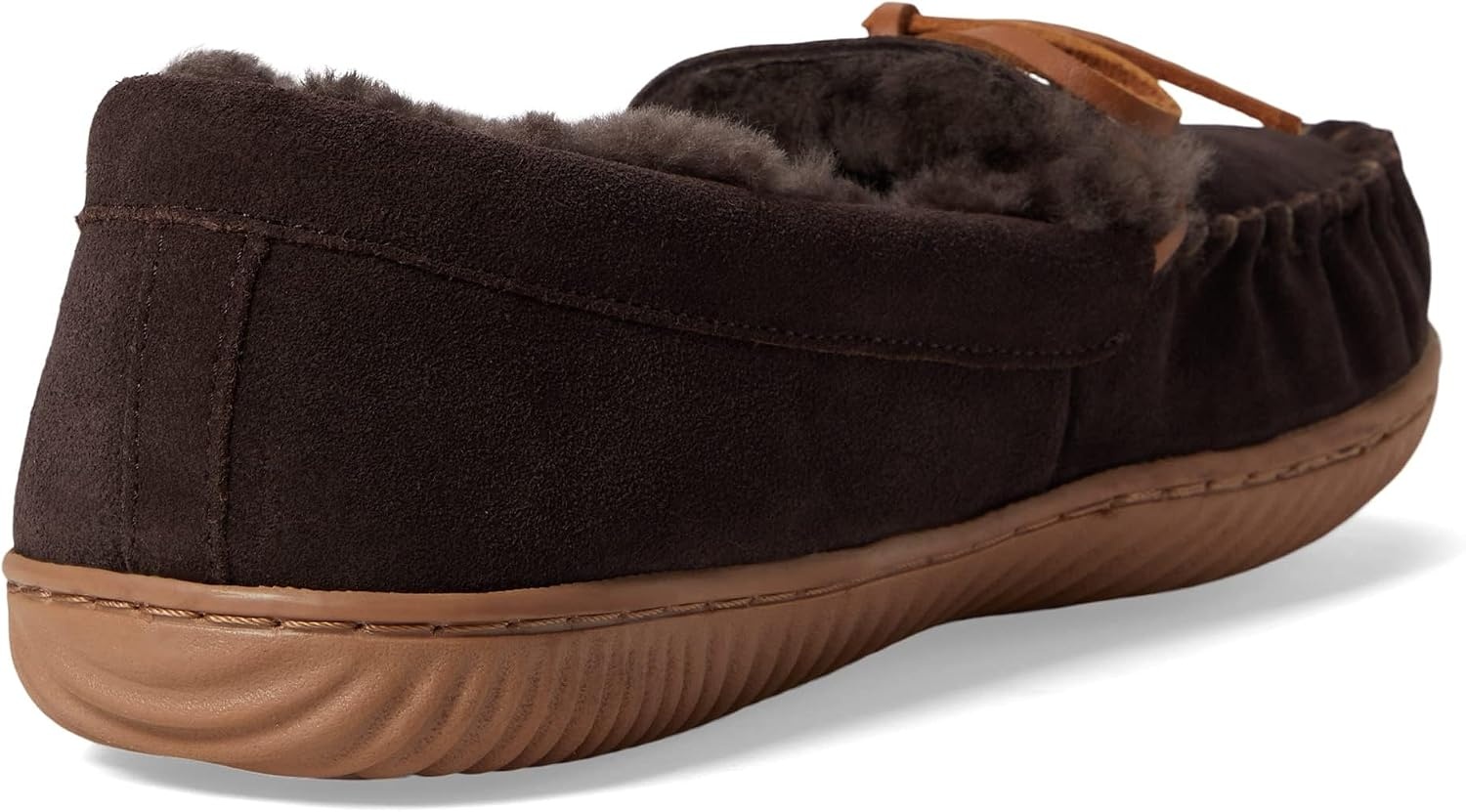 image:imageDearfoams Mens Nelson Bay Genuine Shearling IndoorOutdoor Moccasin SlipperCoffee