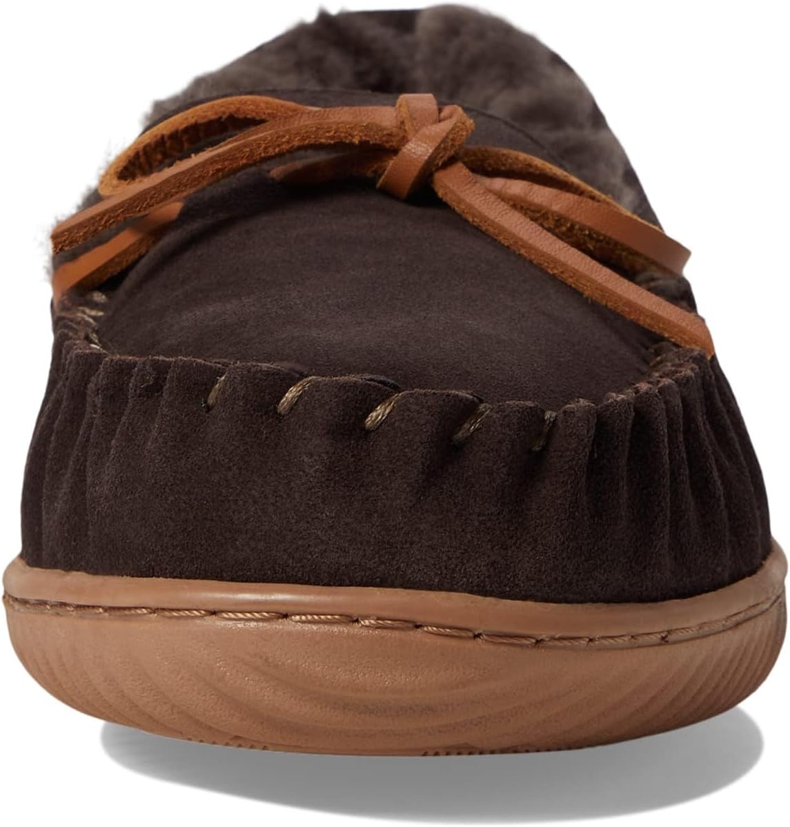 image:imageDearfoams Mens Nelson Bay Genuine Shearling IndoorOutdoor Moccasin SlipperCoffee