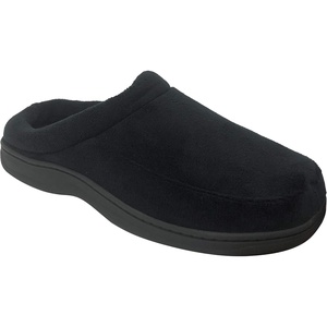 Dearfoams Men’s Microfiber Terry Clog with Memory Foam Slippers (Large, Black)