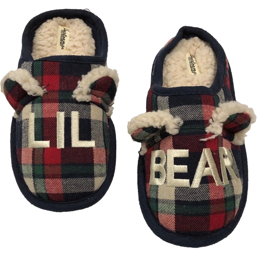 image:imageDearfoams Boys Red Plaid Lil Bear Christmas Holiday Slippers House Shoes 1112