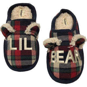 Dearfoams Boys Red Plaid Lil Bear Christmas Holiday Slippers House Shoes 11-12