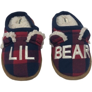 Dearfoams Toddler Boys & Girls Red & Navy Buffalo Plaid Baby Bear Slippers 7-8
