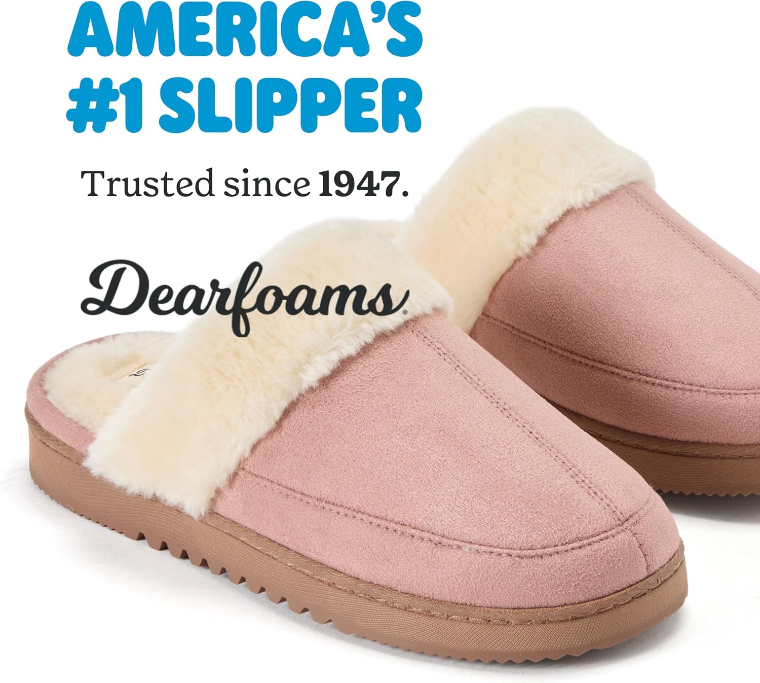 image:imageDearfoams womens Memory Foam House Shoes Slip on Microsuede Scuff Plush Lined Indoor Outdoor SlippersDusty Pink