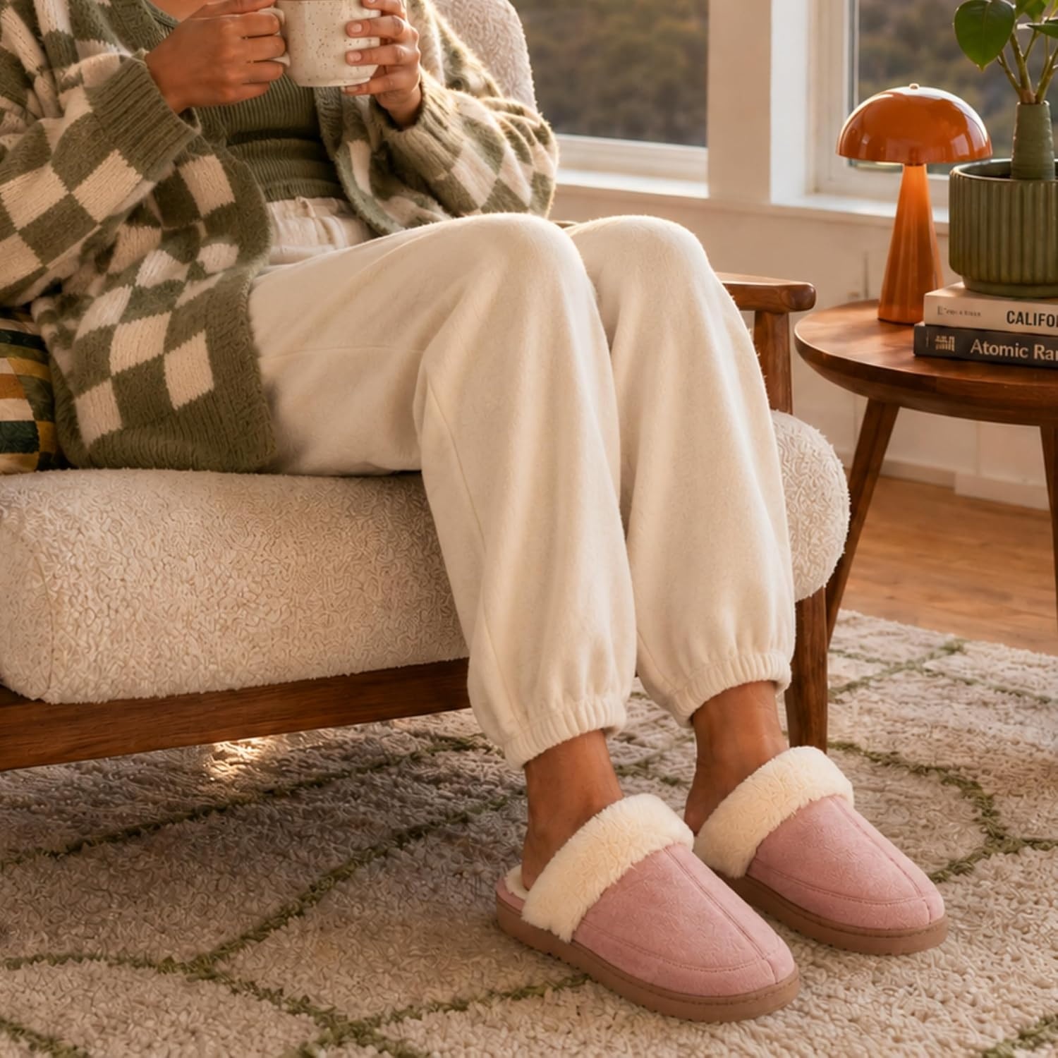 image:imageDearfoams womens Memory Foam House Shoes Slip on Microsuede Scuff Plush Lined Indoor Outdoor SlippersDusty Pink
